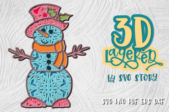 3D Snowman Layered Design SVG Christmas