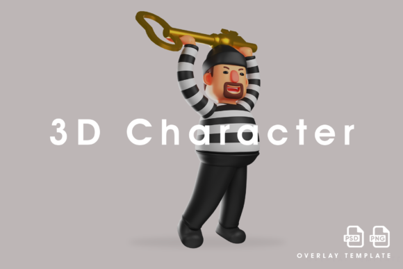 3D Thief Cartoon Design Having Gold Key – A Versatile Resource for Creative Projects