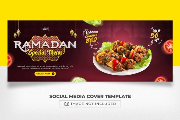 Ramadan BBQ 3D Facebook Cover Design: Elevate Your Brand with Festive and Editable Templates