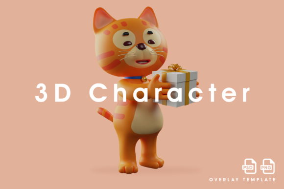 Sweat 3D Cat Cartoon Design Holding Gift – A Fun and Versatile Creative Resource